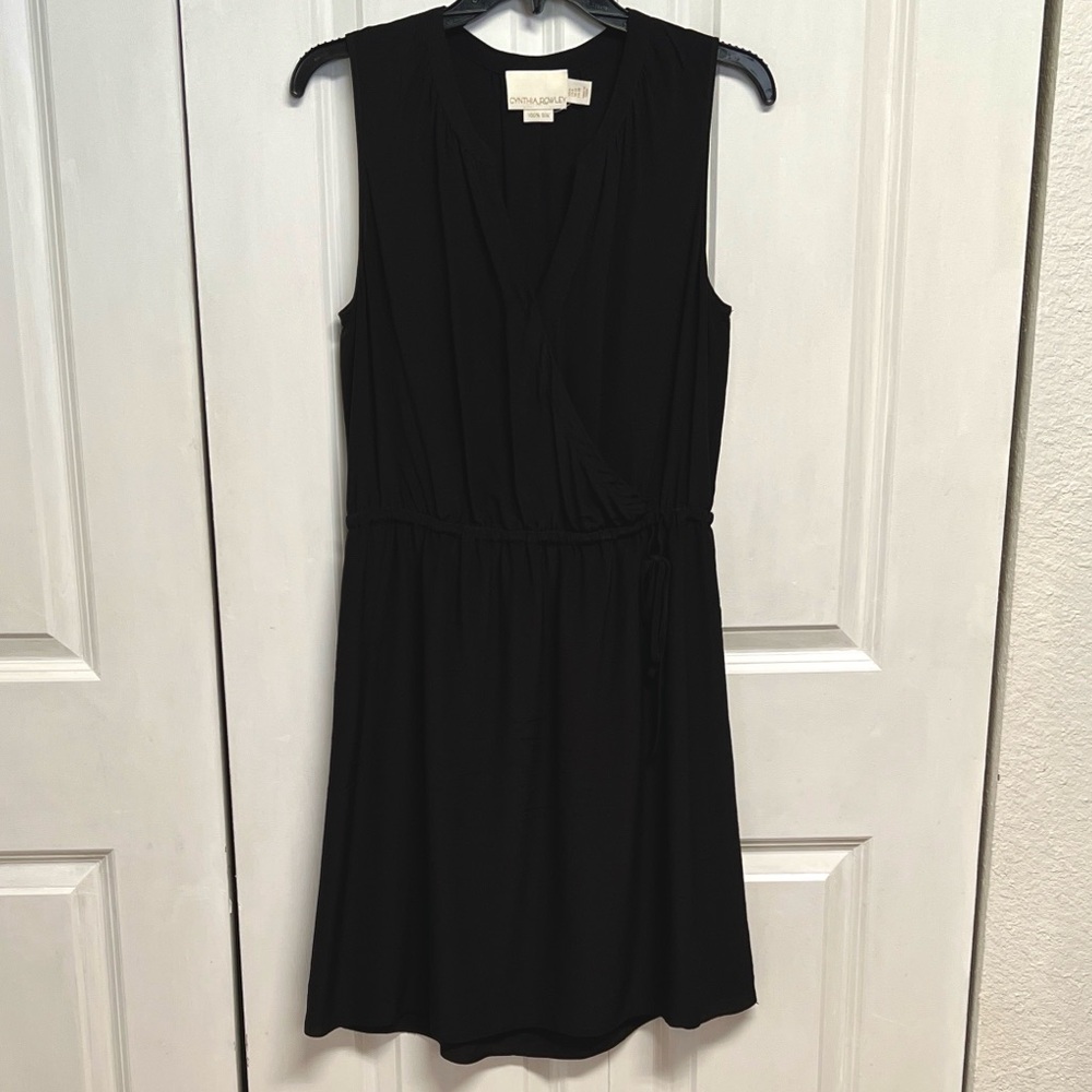 Cynthia Rowley Black Sleeveless Faux-Wrap Midi Dress Size 8